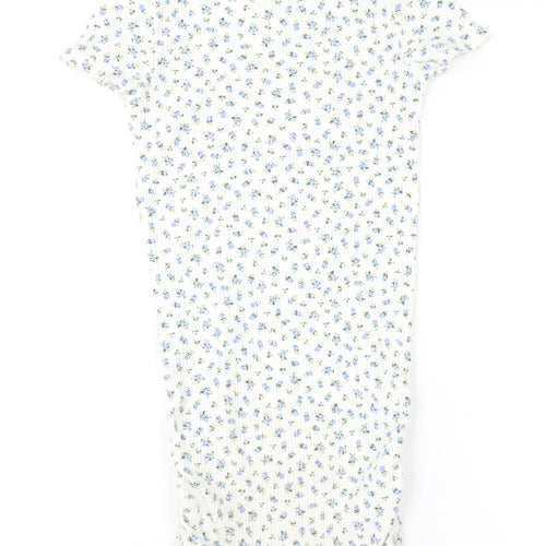 H&M Teens White Floral Bodycon Midi Dress Size 12-14