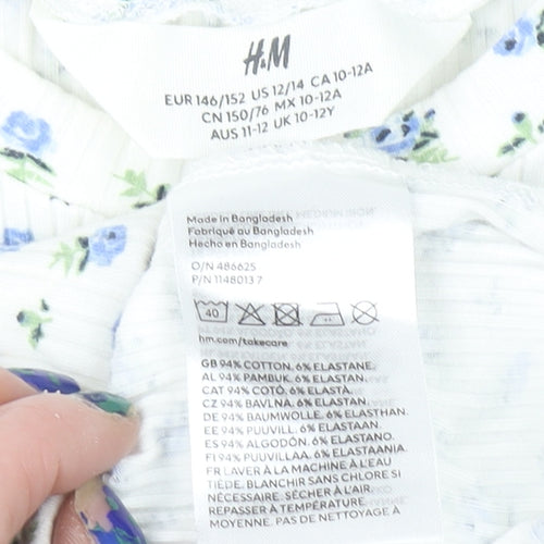 H&M Teens White Floral Bodycon Midi Dress Size 12-14