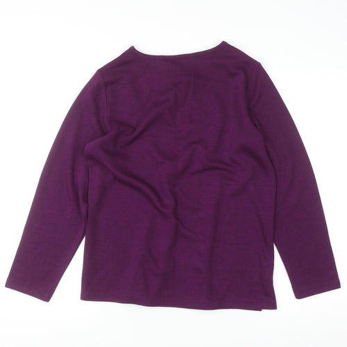 Bonmarché Women's Purple Beaded Long Sleeve V-Neck Top Size S