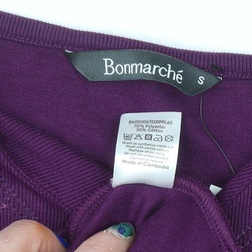 Bonmarché Women's Purple Beaded Long Sleeve V-Neck Top Size S