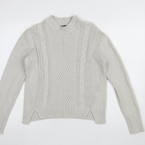 Therapy Women Ivory Cable Knit Mock Neck Cotton Jumper M