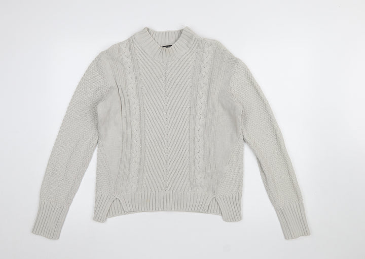 Therapy Women Ivory Cable Knit Mock Neck Cotton Jumper M