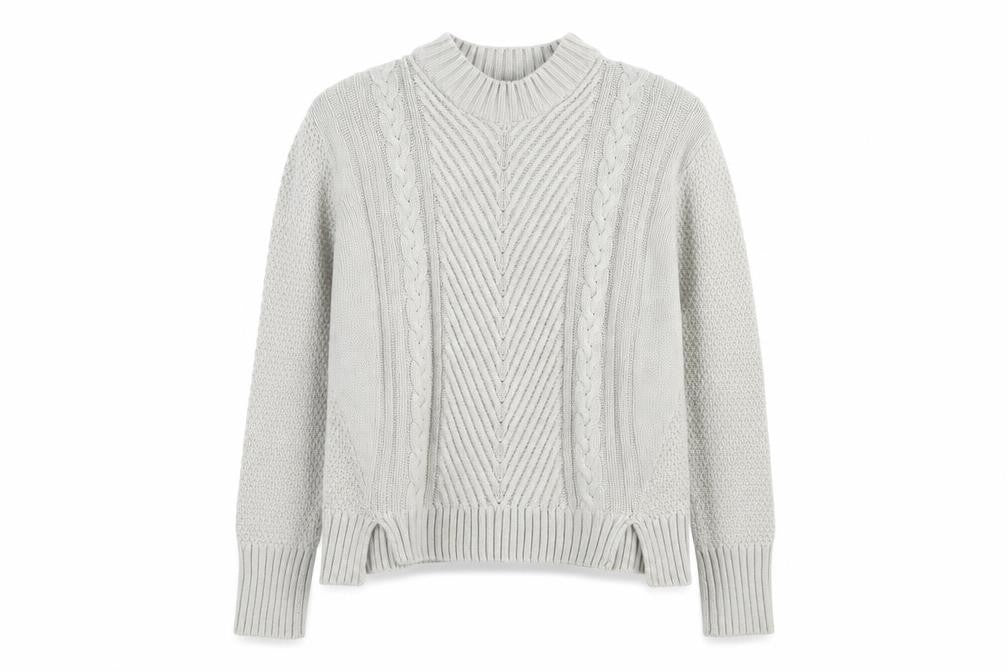 Front view of Therapy Women Ivory Cable Knit Mock Neck Cotton Jumper M