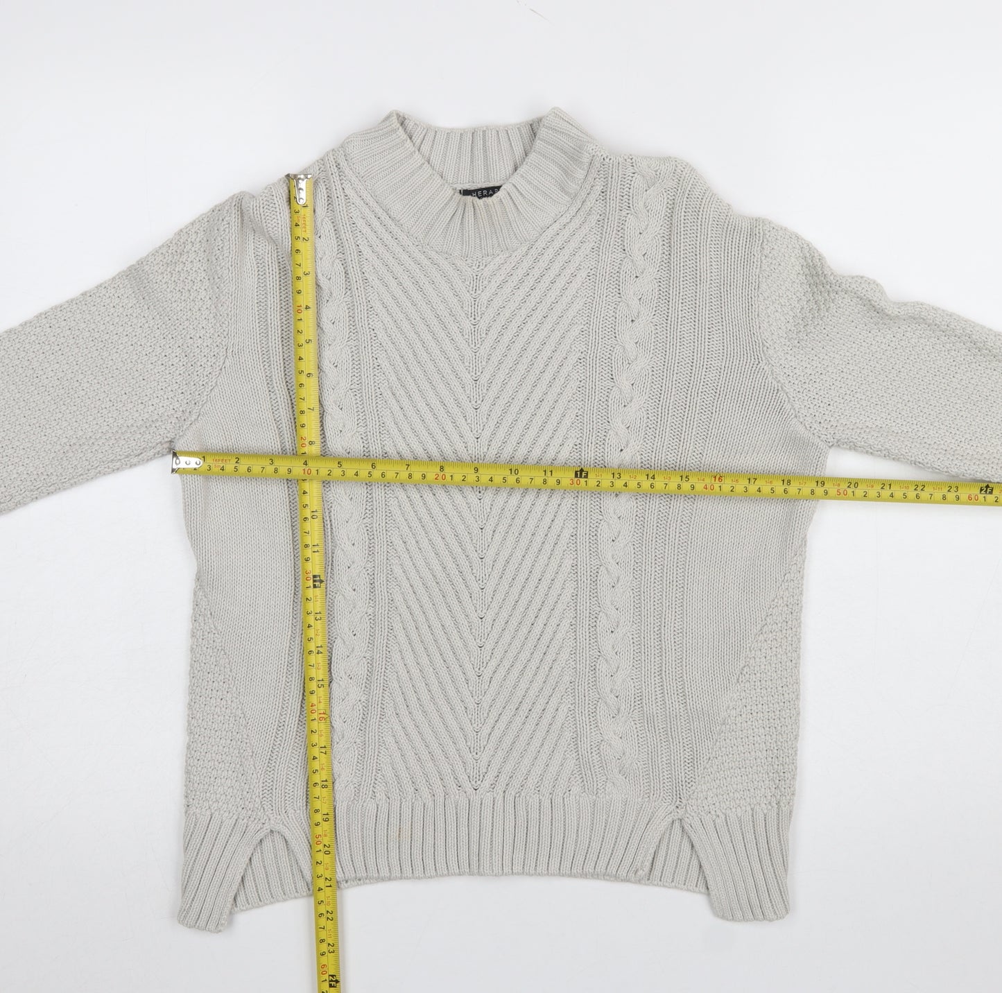 Therapy Women Ivory Cable Knit Mock Neck Cotton Jumper M