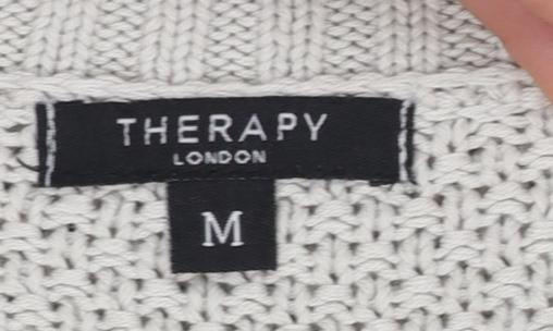 Therapy Women Ivory Cable Knit Mock Neck Cotton Jumper M