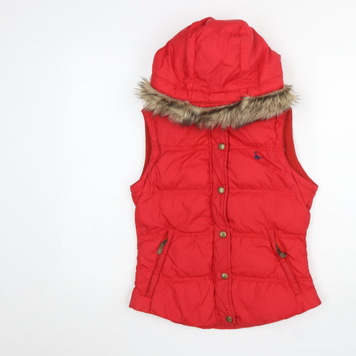 Jack Wills Women’s Red Puffer Waistcoat UK 8 Hooded Fur Trim
