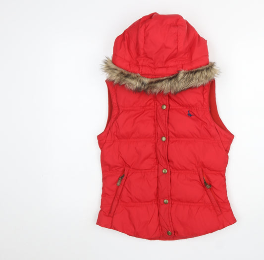 Jack Wills Women’s Red Puffer Waistcoat UK 8 Hooded Fur Trim
