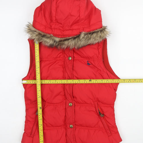 Jack Wills Women’s Red Puffer Waistcoat UK 8 Hooded Fur Trim