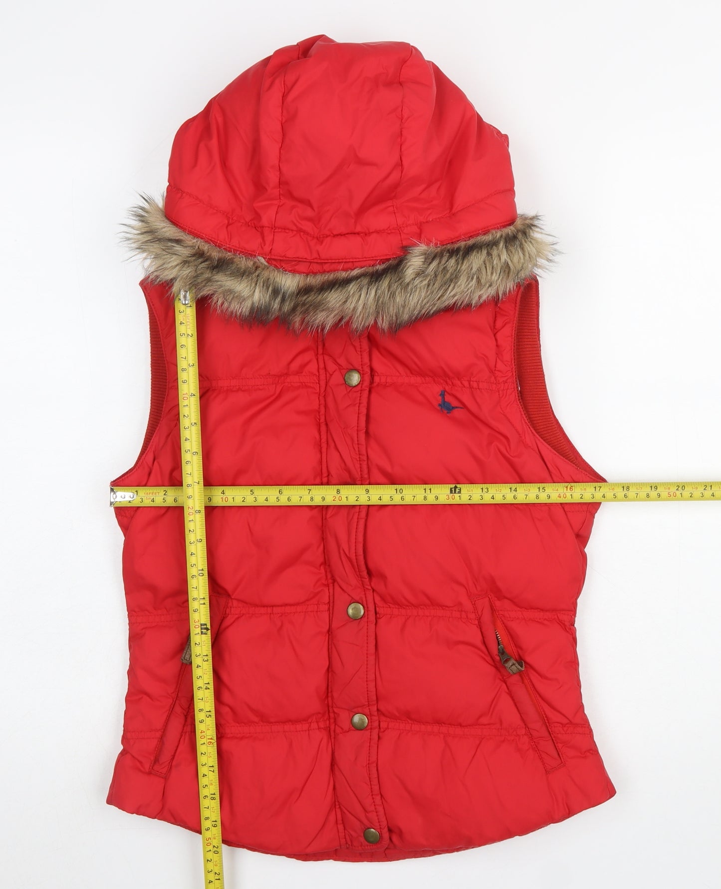 Jack Wills Women’s Red Puffer Waistcoat UK 8 Hooded Fur Trim