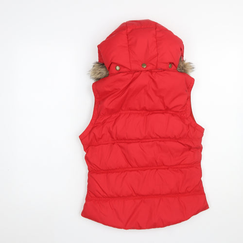 Jack Wills Women’s Red Puffer Waistcoat UK 8 Hooded Fur Trim