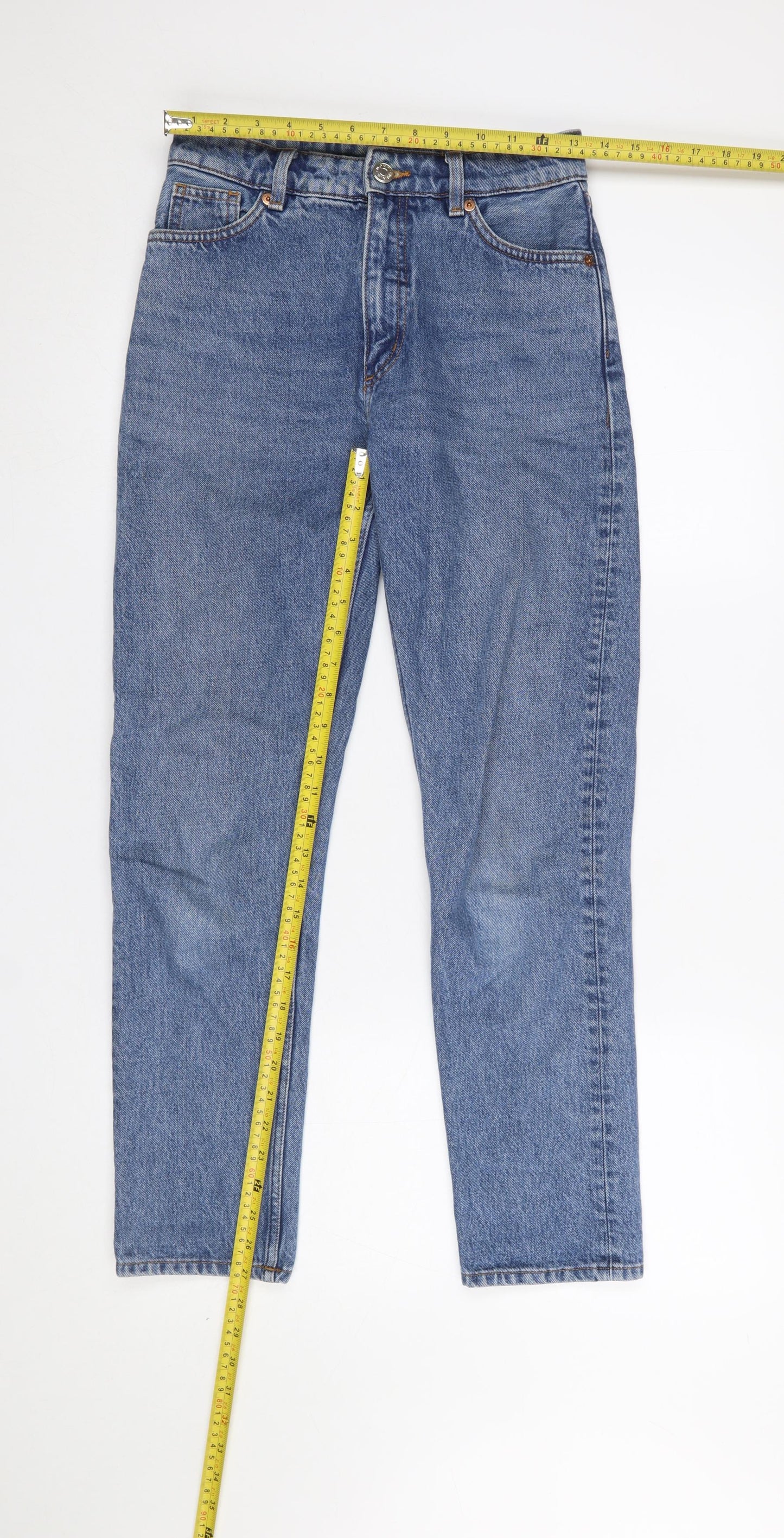Monki Women’s Blue High Relaxed Fit Straight Denim Jeans Size 25