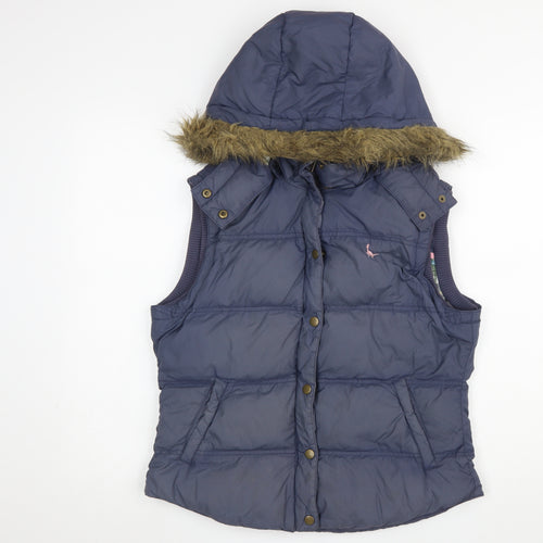 Jack Wills Womens Blue Fur Trim Hooded Puffer Waistcoat Size 14