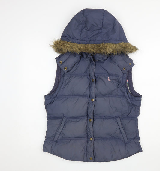Jack Wills Womens Blue Fur Trim Hooded Puffer Waistcoat Size 14