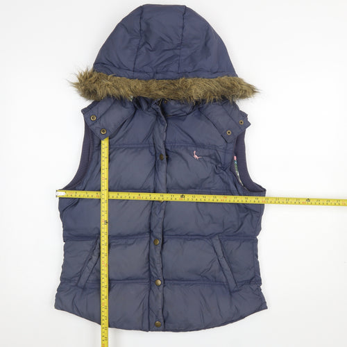 Jack Wills Womens Blue Fur Trim Hooded Puffer Waistcoat Size 14