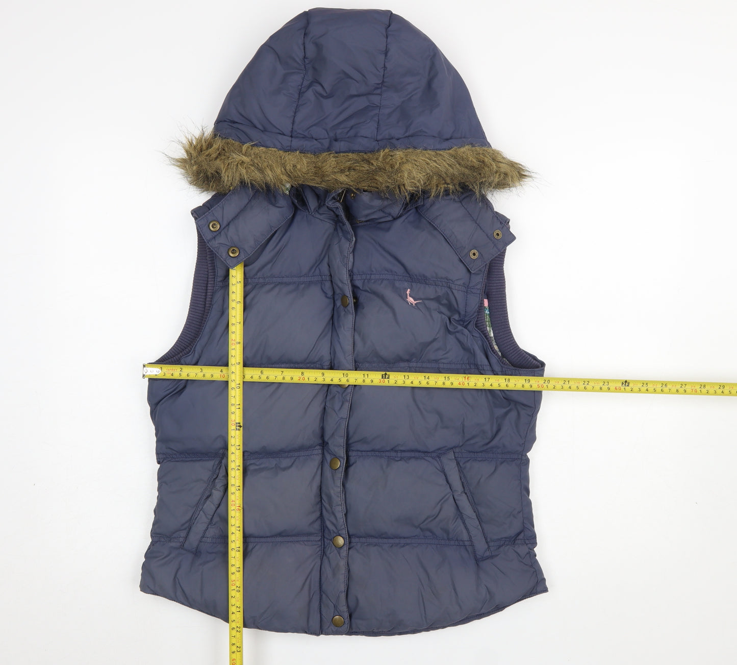 Jack Wills Womens Blue Fur Trim Hooded Puffer Waistcoat Size 14