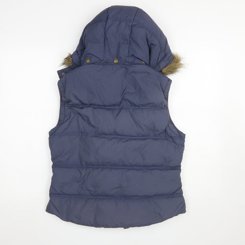 Jack Wills Womens Blue Fur Trim Hooded Puffer Waistcoat Size 14
