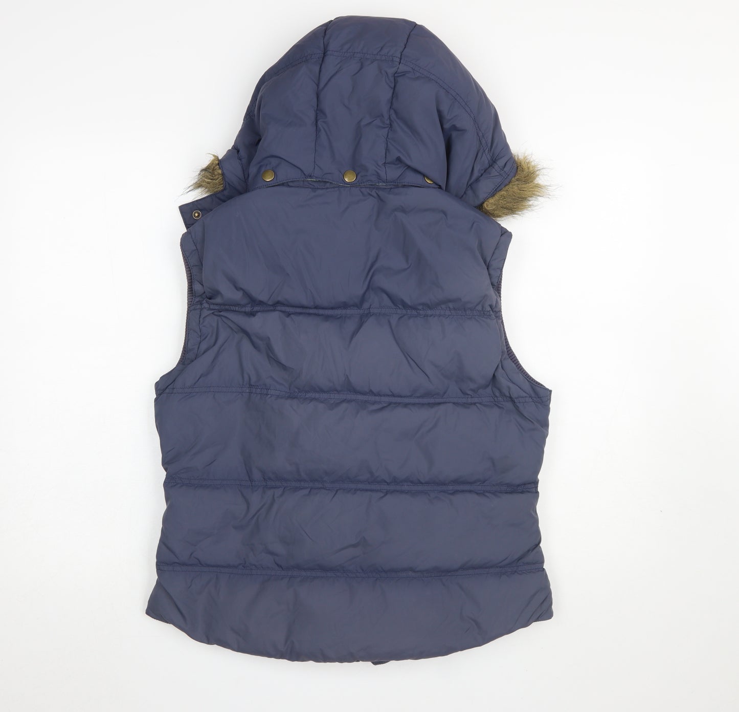 Jack Wills Womens Blue Fur Trim Hooded Puffer Waistcoat Size 14