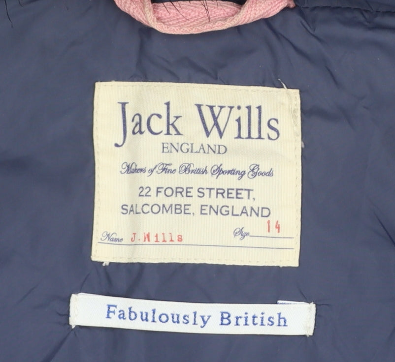 Jack Wills Womens Blue Fur Trim Hooded Puffer Waistcoat Size 14