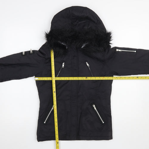 Red Herring Women's Black Faux Fur Hooded Parka Jacket Size 10