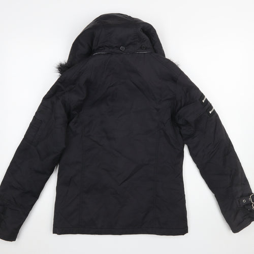 Red Herring Women's Black Faux Fur Hooded Parka Jacket Size 10
