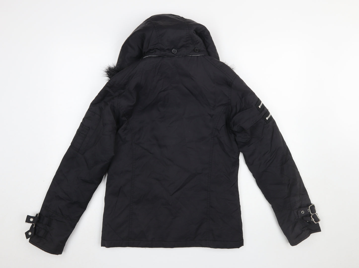 Red Herring Women's Black Faux Fur Hooded Parka Jacket Size 10
