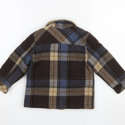 United Colors of Benetton Boys Brown Plaid Wool Blend Coat 3-4 Years