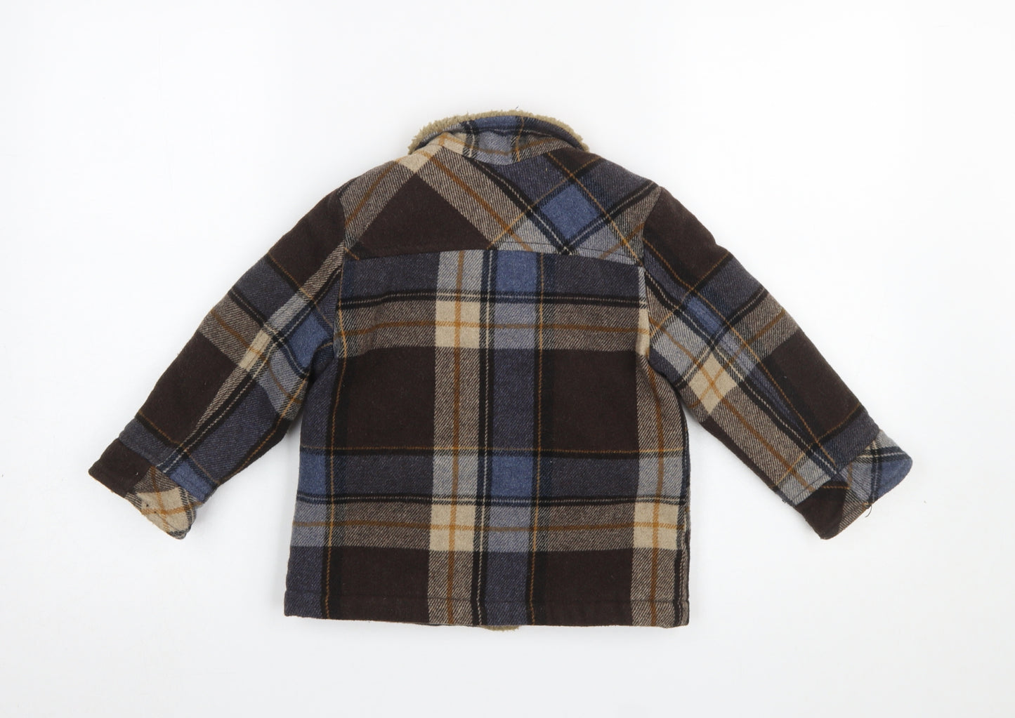 United Colors of Benetton Boys Brown Plaid Wool Blend Coat 3-4 Years