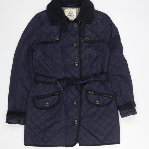 Next Women's Blue Quilted Belted Jacket Size 10 Mid-Length Classic Style
