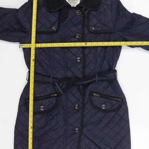 Next Women's Blue Quilted Belted Jacket Size 10 Mid-Length Classic Style