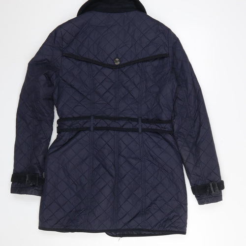 Next Women's Blue Quilted Belted Jacket Size 10 Mid-Length Classic Style