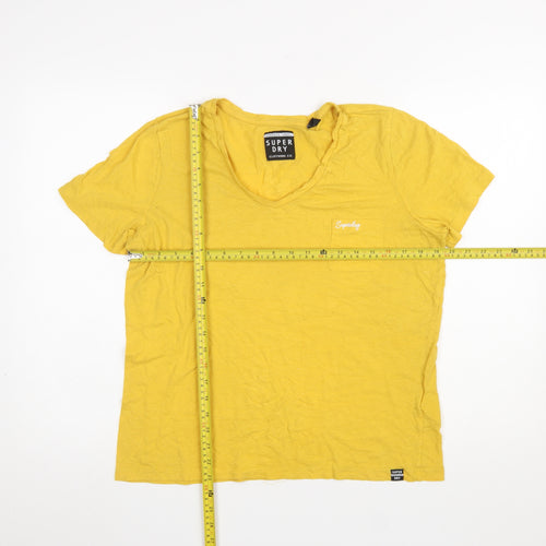 Superdry Women's Yellow V-Neck Short Sleeve T-Shirt UK14 Cotton Blend