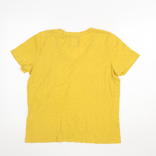 Superdry Women's Yellow V-Neck Short Sleeve T-Shirt UK14 Cotton Blend