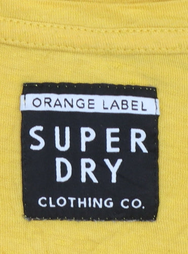 Superdry Women's Yellow V-Neck Short Sleeve T-Shirt UK14 Cotton Blend