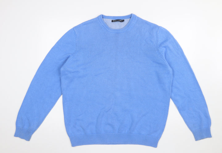 WoolOvers Men Blue Cotton Crew Neck Classic Fit Jumper XL