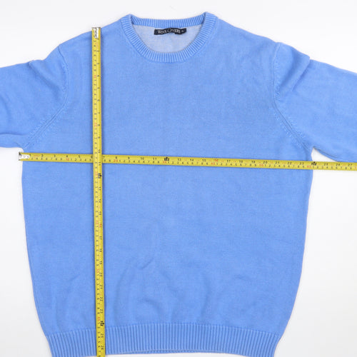 WoolOvers Men Blue Cotton Crew Neck Classic Fit Jumper XL