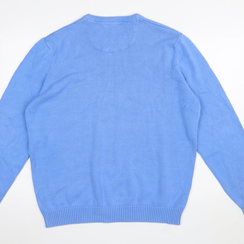 WoolOvers Men Blue Cotton Crew Neck Classic Fit Jumper XL