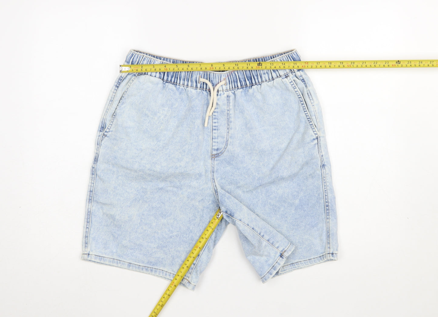Primark Denim Co Men Blue Acid Wash Relaxed Fit Sweat Shorts M