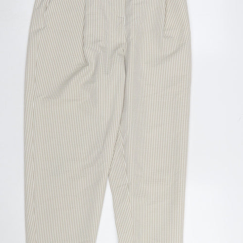 Zara Women Beige Striped Paperbag High Waist Tapered Trousers S