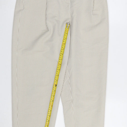 Zara Women Beige Striped Paperbag High Waist Tapered Trousers S