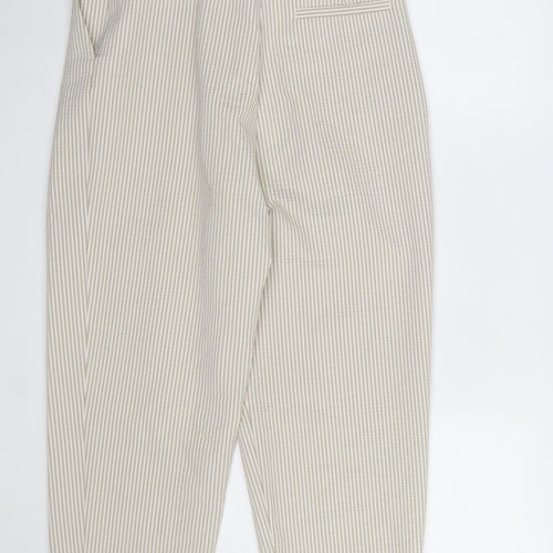 Zara Women Beige Striped Paperbag High Waist Tapered Trousers S