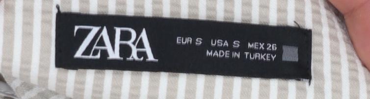 Zara Women Beige Striped Paperbag High Waist Tapered Trousers S