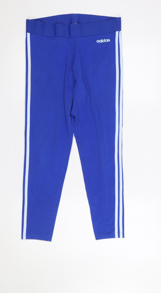 Adidas Womens Blue Leggings L 16-18 Cotton Stretch Side Stripe Activewear