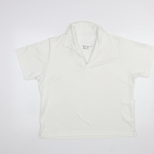 Thomas Taylor Women White Polo Shirt L Short Sleeve Polyester Sports Top