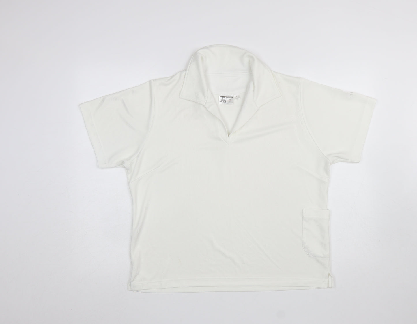 Thomas Taylor Women White Polo Shirt L Short Sleeve Polyester Sports Top
