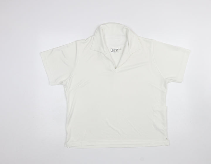Thomas Taylor Women White Polo Shirt L Short Sleeve Polyester Sports Top