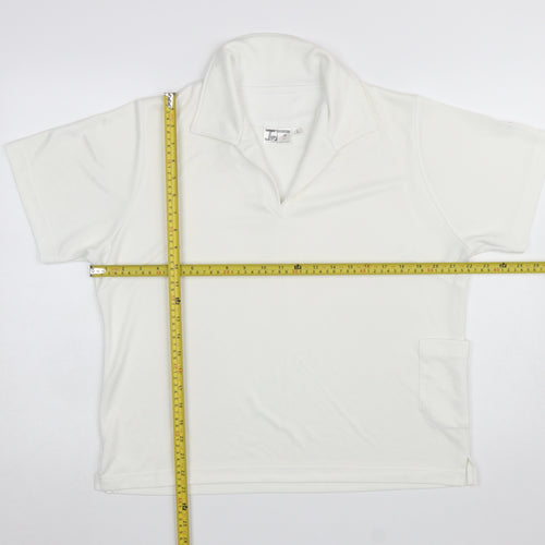 Thomas Taylor Women White Polo Shirt L Short Sleeve Polyester Sports Top
