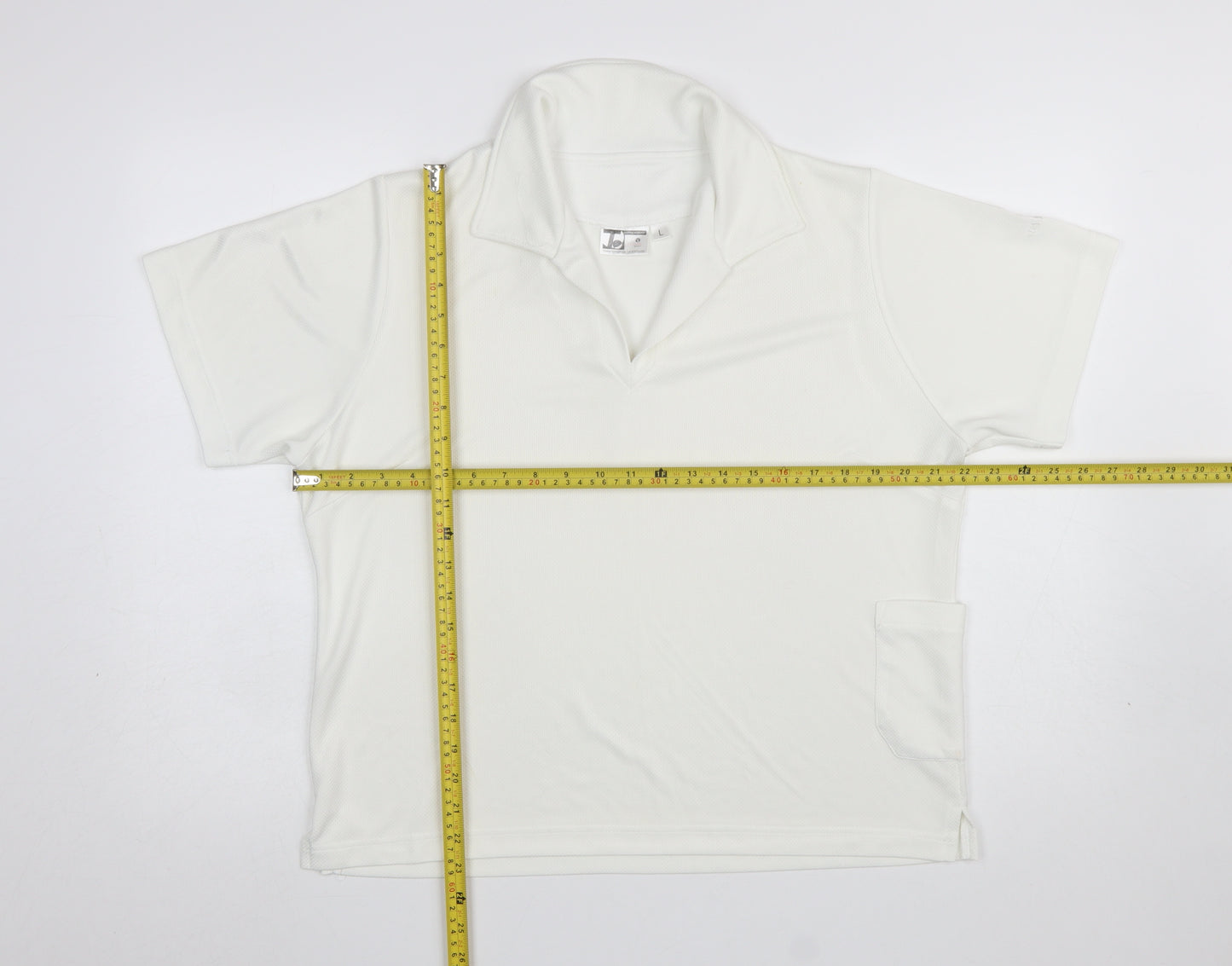 Thomas Taylor Women White Polo Shirt L Short Sleeve Polyester Sports Top