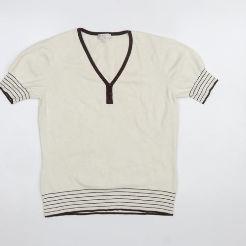 CC Women Ivory Short Sleeve V-Neck Pullover Jumper Size S