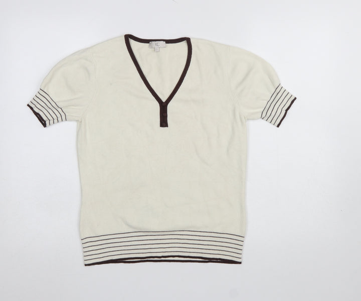 CC Women Ivory Short Sleeve V-Neck Pullover Jumper Size S
