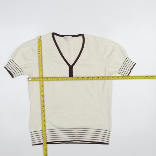 CC Women Ivory Short Sleeve V-Neck Pullover Jumper Size S